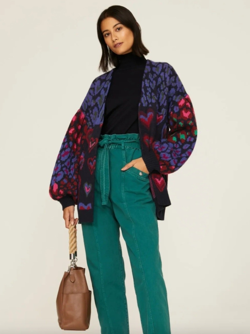 FARM Rio Multicolor Heart & Leopard Open Cardigan